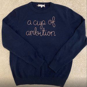 Lingua Franca "a cup of ambition" navy cashmere sweater, size S